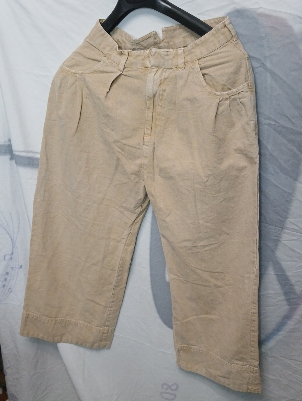 Free People Light Beige Cropped Wide-Leg Pants